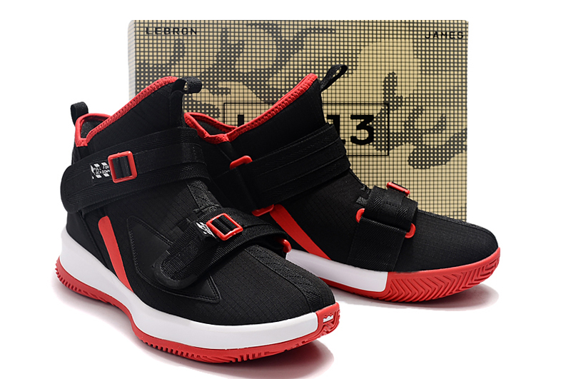 Men Nike Lebron James Soldier 13 Black Red White Shoes